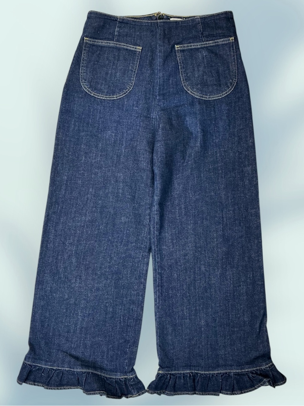 Anthropology Maeve Dark Blue Ruffle Hem Wide-Leg Jeans Size 29